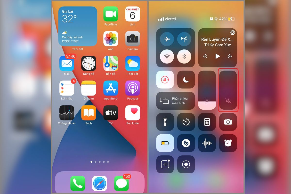 Bạn cũng có thể giảm âm lượng trong trung tâm điều khiển (Control Center) của iphone Bạn cũng có thể giảm âm lượng trong trung tâm điều khiển (Control Center) của iphone